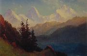 Albert Bierstadt Sunset Over a Mountain Lake oil painting